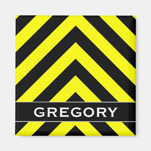 Zwart en geel Chevron-achtig patroon + Aangepaste Magneet (Voorkant)