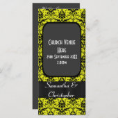 Zwart en geel damask bruiloft programma programmakaart (Voorkant / Achterkant)