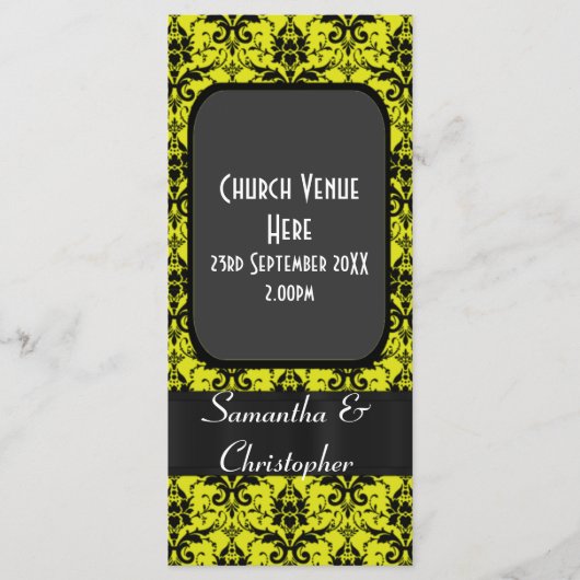 Zwart en geel damask bruiloft programma programmakaart (Voorkant)