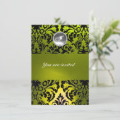 ZWART EN GEEL DAMAST EDELSTEEN MONOGRAM KAART (Staand voorkant)