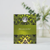 ZWART EN GEEL DAMAST EDELSTENEN MONOGRAM KAART (Staand voorkant)