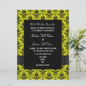 Zwart en geel damast formele bruiloft kaart (Staand voorkant)