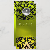 ZWART EN GEEL DAMAST MONOGRAM EDELSTEEN KAART (Voorkant / Achterkant)