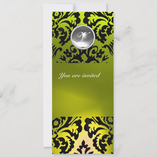 ZWART EN GEEL DAMAST MONOGRAM EDELSTEEN KAART (Voorkant)