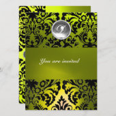 ZWART EN GEEL DAMAST MONOGRAM EDELSTEEN KAART (Voorkant / Achterkant)