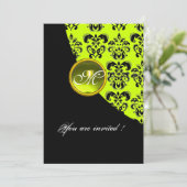 ZWART EN GEEL DAMAST MONOGRAM,topaas groen Kaart (Staand voorkant)