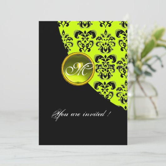 ZWART EN GEEL DAMAST MONOGRAM,topaas groen Kaart (Staand voorkant)