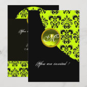 ZWART EN GEEL DAMAST MONOGRAM,topaas groen Kaart (Voorkant / Achterkant)
