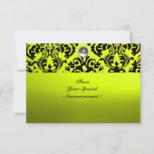 ZWART EN GEEL DAMAST PATROON GEM STONE MONOGRAAM KAART (Achterkant)