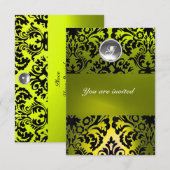 ZWART EN GEEL DAMAST PATROON GEM STONE MONOGRAAM KAART (Voorkant / Achterkant)