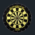 Zwart en geel dartboard met aangepaste tekst dartbord<br><div class="desc">Zwart en geel dart board met twee gebieden van de douanetekst. Kies "meer"optie aanpassen als u kleuren wilt veranderen.</div>