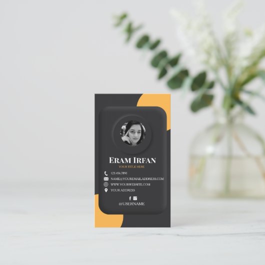 Zwart en geel Elegant 3D Visitekaartje (Staand voorkant)