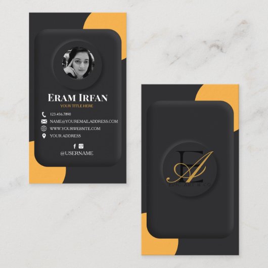 Zwart en geel Elegant 3D Visitekaartje (Voorkant / Achterkant)