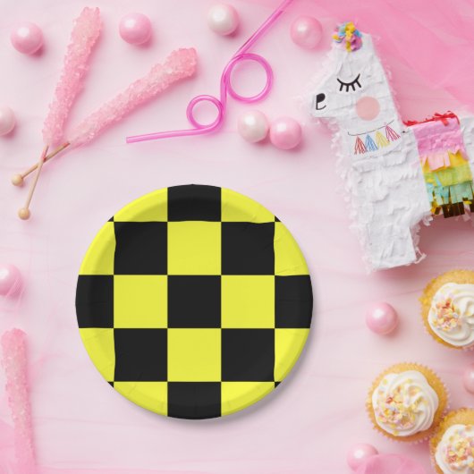 Zwart en geel gebarsten patroon papieren bordje (Feest)