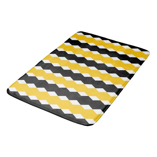 Zwart en geel Geometric Funky Modern Patroon Badmat (Gekanteld)