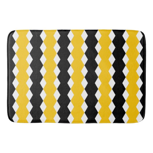 Zwart en geel Geometric Funky Modern Patroon Badmat (Voorkant)