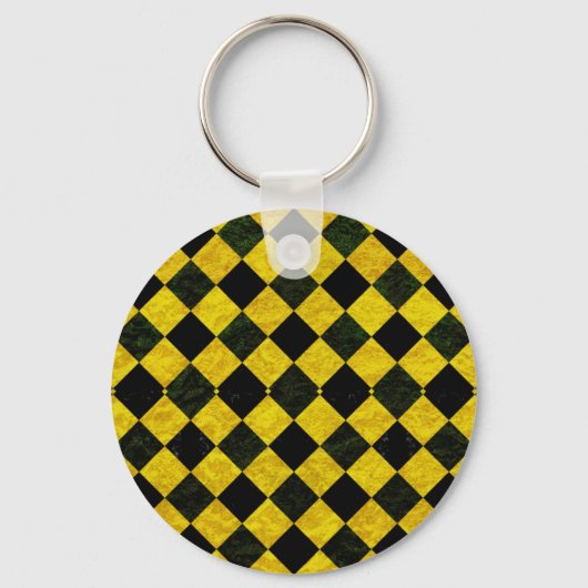 Zwart en geel geruit patroon sleutelhanger (Voorkant)