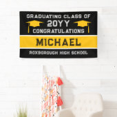 Zwart en Geel Gouden School Kleuren Afstuderen Spandoek (Insitu)