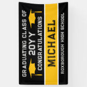 Zwart en Geel Gouden School Kleuren Afstuderen Spandoek (Verticaal)