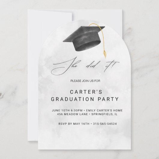 Zwart en Geel Grunge Afstuderen Uitnodiging (Voorkant)