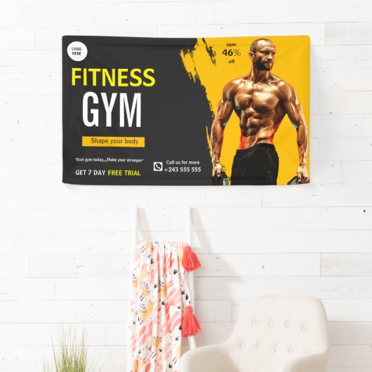 Zwart en geel gym fitness oefening training spandoek (Insitu)