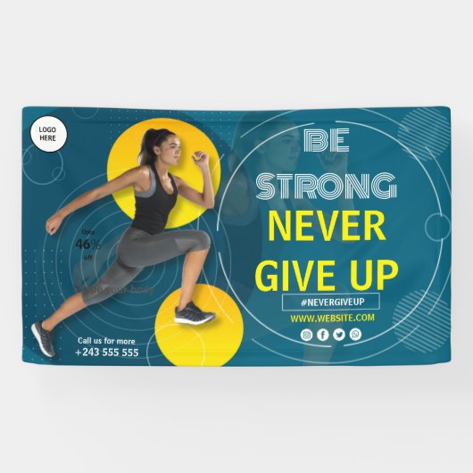 Zwart en geel gym fitness oefening training spandoek (Horizontaal)