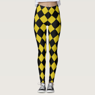 Zwart en geel Harlequin Diamond Gecontroleerd Patr Leggings