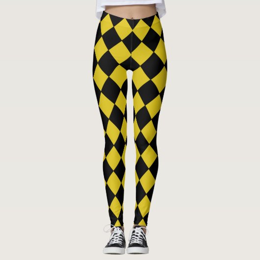 Zwart en geel Harlequin Diamond Gecontroleerd Patr Leggings (Voorkant)