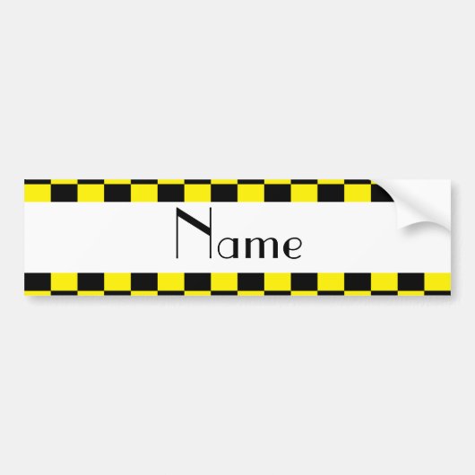 Zwart en geel ingecheckt patroon bumpersticker (Voorkant)