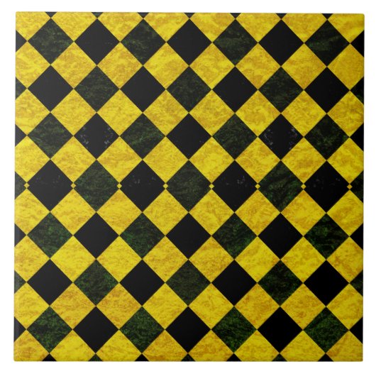 Zwart en geel ingecheckt patroon tegeltje (Voorkant)