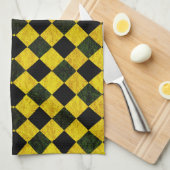 Zwart en geel ingecheckt patroon theedoek (Quarter Fold)