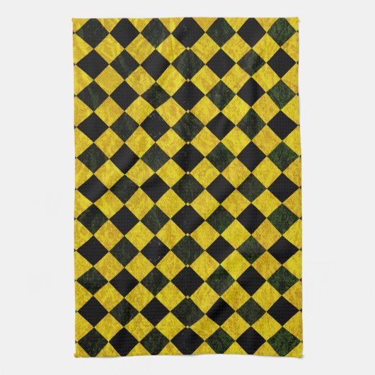 Zwart en geel ingecheckt patroon theedoek (Verticaal)