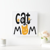 ZWART EN GEEL KATTENMOEDER GEZEGDE VIERKANTE KLOK (Huis)