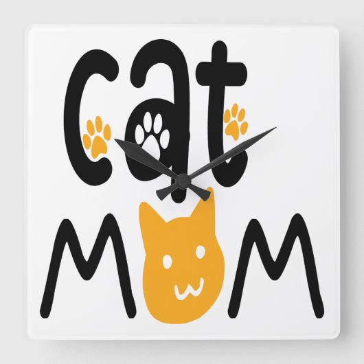 ZWART EN GEEL KATTENMOEDER GEZEGDE VIERKANTE KLOK (Voorkant)