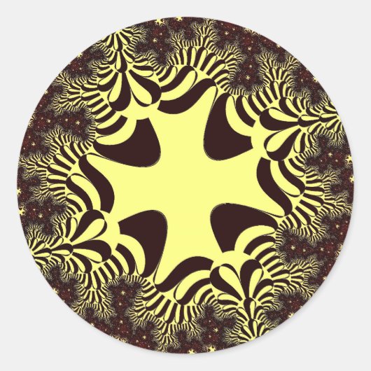 Zwart en geel kruis ronde sticker (Voorkant)