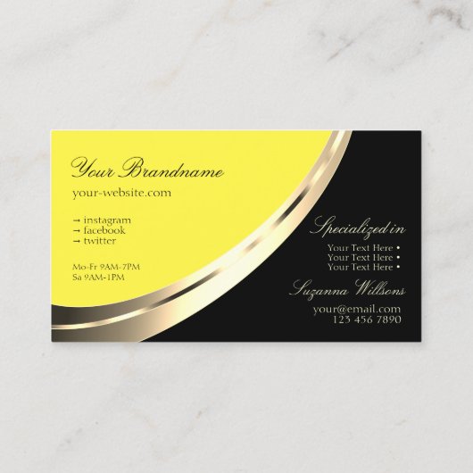 Zwart en geel met decoratief gouddecor modern visitekaartje (Achterkant)
