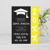 Zwart en Geel met pet Afstuderen Invitation Kaart (Staand voorkant)