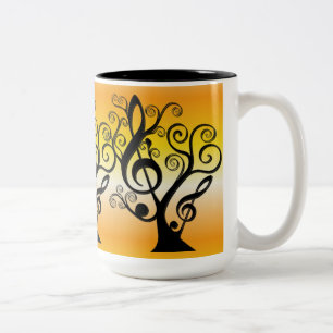 Zwart en Geel Muziek Treble Clef Tree Mok