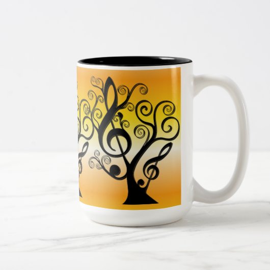 Zwart en Geel Muziek Treble Clef Tree Mok (Rechts)