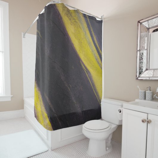 Zwart en geel oppervlak douchegordijn (In situ)