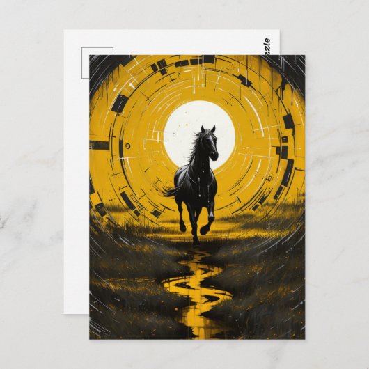 Zwart en geel Paard Briefkaart (Voorkant / Achterkant)