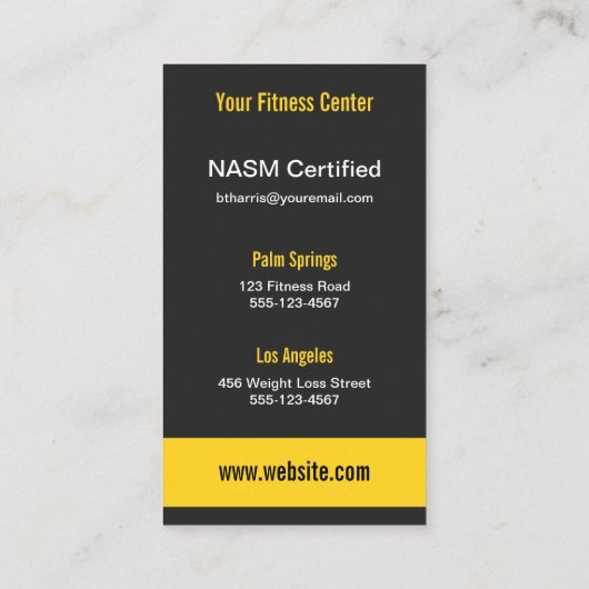 Zwart en geel Personal Trainer Badkamer Schalen Visitekaartje (Achterkant)