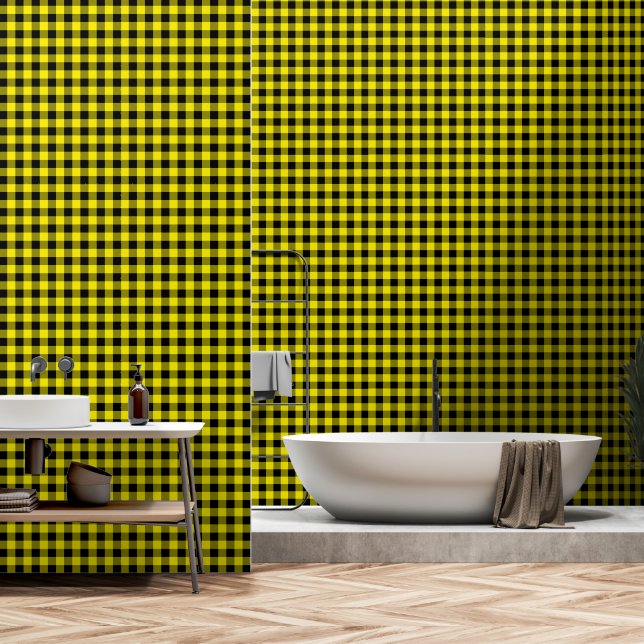 Zwart en geel Plaid Check Behang (Badkamer)
