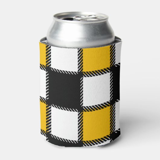 Zwart en geel Plaid Check Blikjeskoeler (Blikje Voorkant)