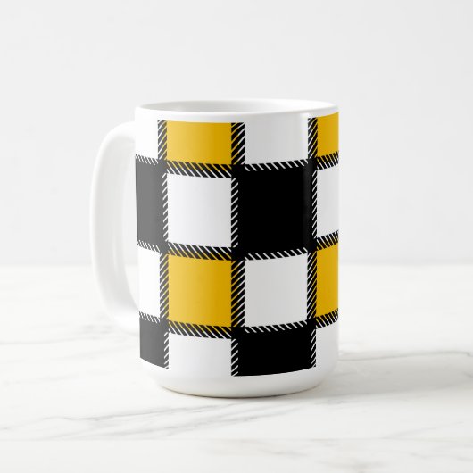 Zwart en geel Plaid Check Koffiemok (Voorkant links)