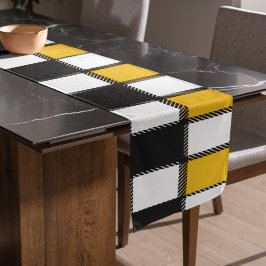 Zwart en geel Plaid Check Lange Tafelloper