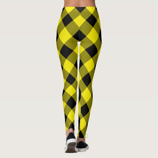 Zwart en geel Plaid Check Leggings (Achterkant)