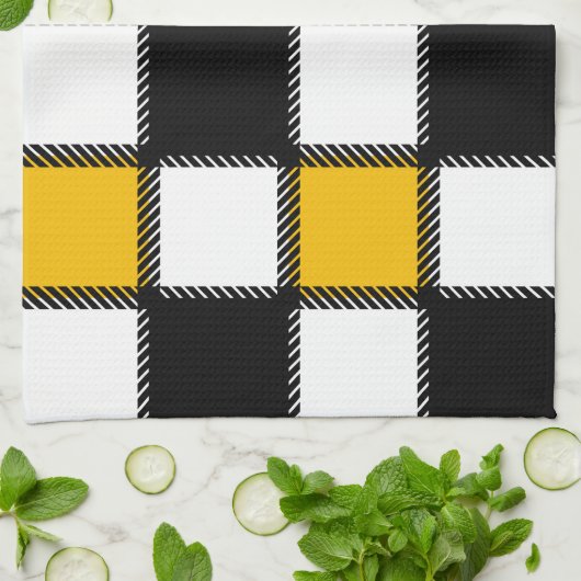 Zwart en geel Plaid Check Theedoek (Gevouwen)