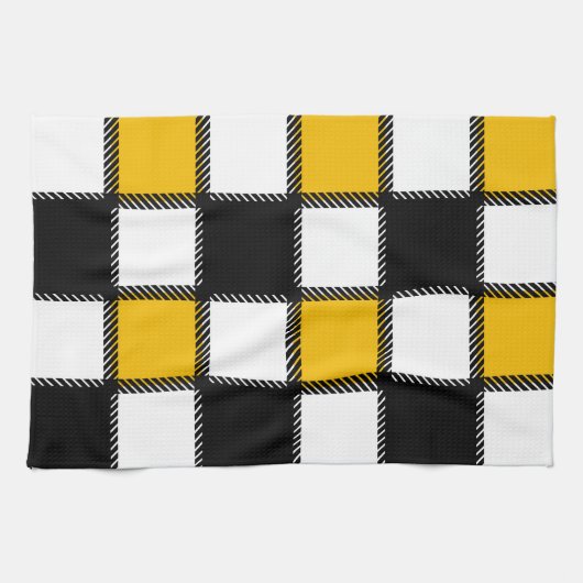 Zwart en geel Plaid Check Theedoek (Horizontaal)