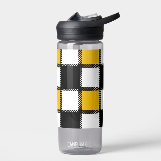 Zwart en geel Plaid Check Waterfles (Links)